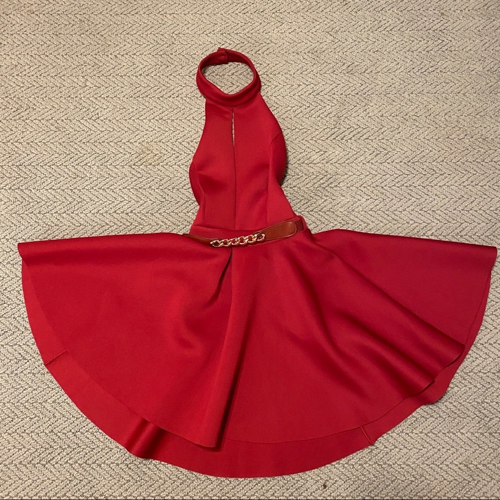 Red cocktail dress, open back